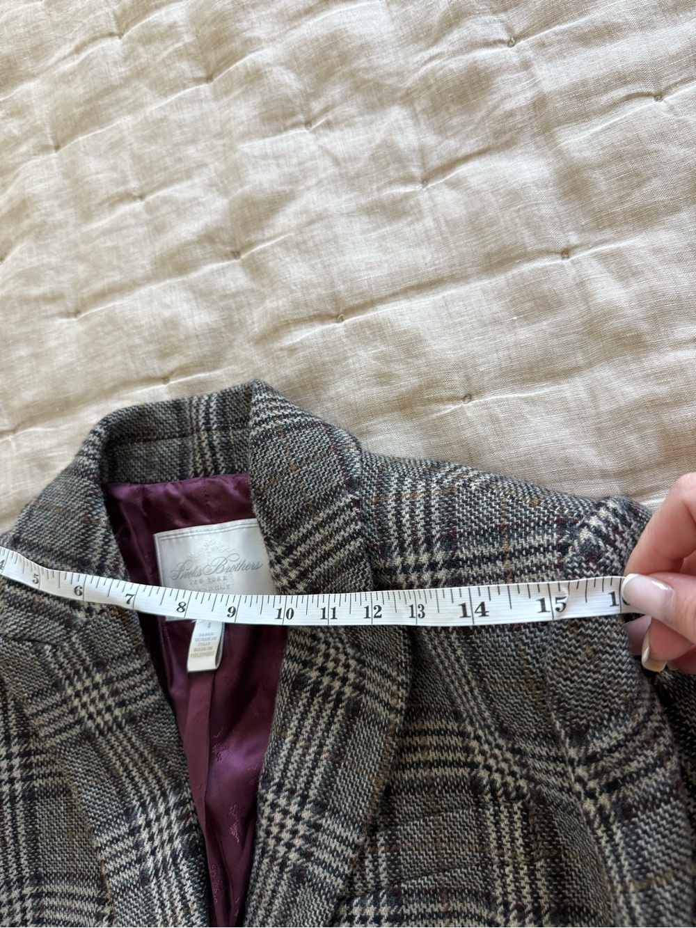 Brooks Brothers Peak Lapel Blazer Jacket in Glen Plaid Wool Moon Fabric Size 4 - Picture 11 of 16
